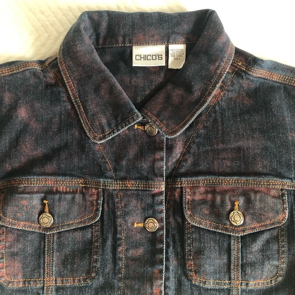 Chico’s Denim Dark Blue & Rust Red Stone Wash Jacket - Size 2 large - Picture 5 of 15